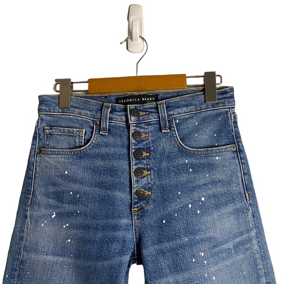 Veronica Beard Ines Straight-Leg Girlfriend Style Paint Splatter Jeans - Picture 3 of 12